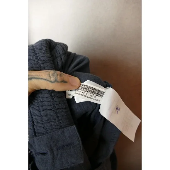 Quince Gauze Smocked Wide Leg Jumpsuit‎ Indigo Blue Organic Cotton XL - Picture 9 of 10